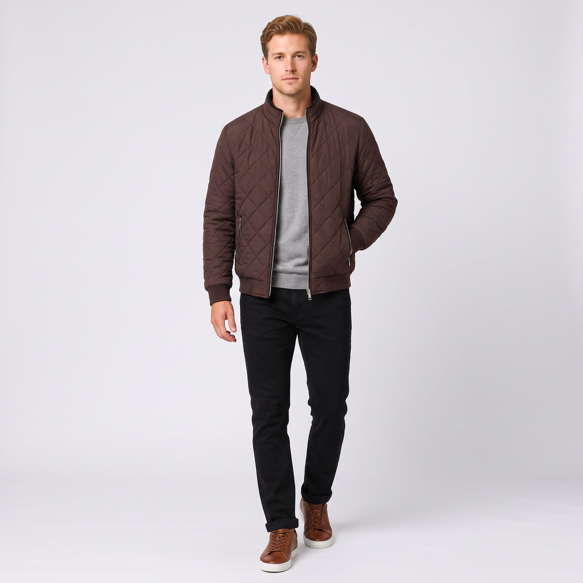 Herren Steppjacke mit Stehkragen – Regular Fit — Dunkelrot-A