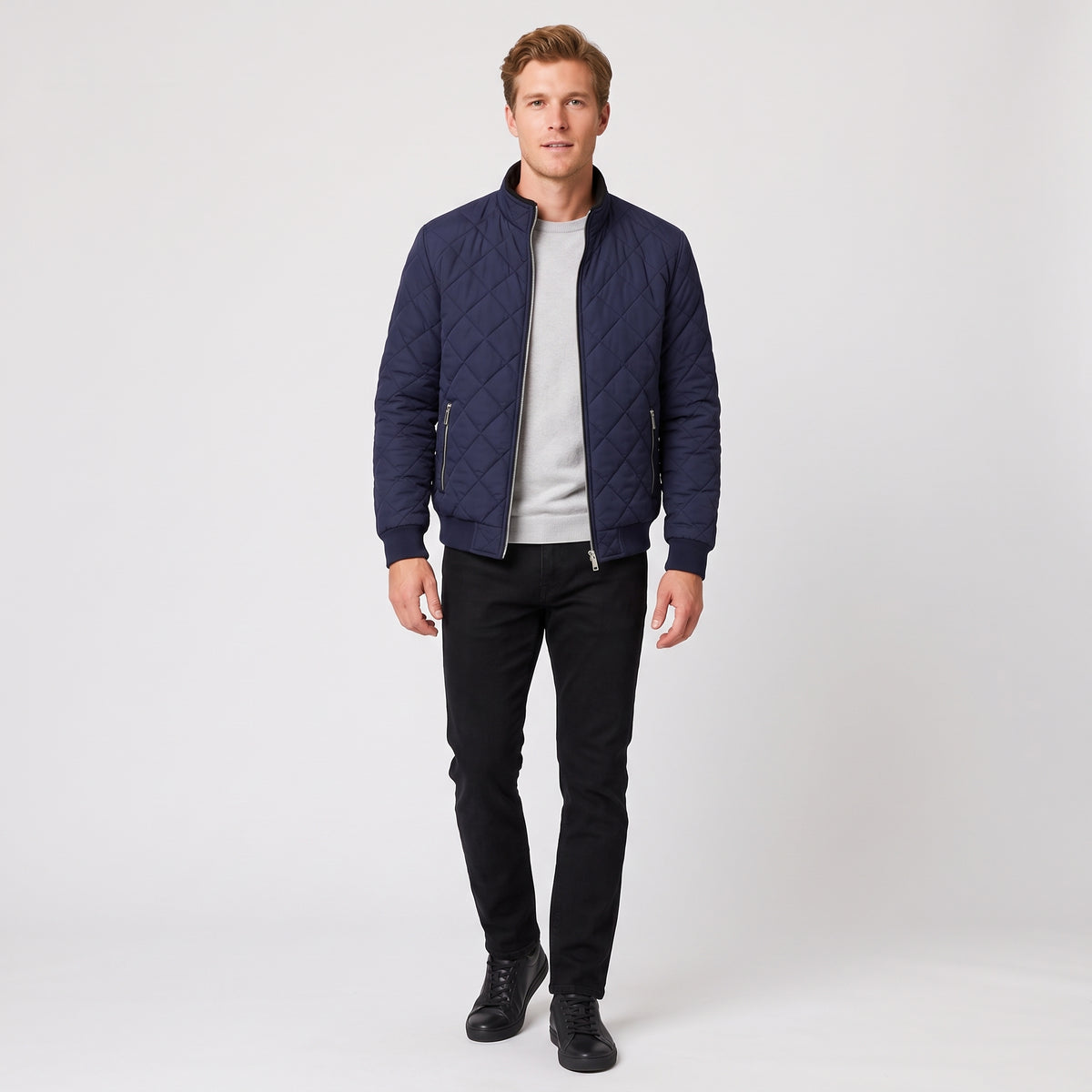 Herren Steppjacke mit Stehkragen – Regular Fit — Blau