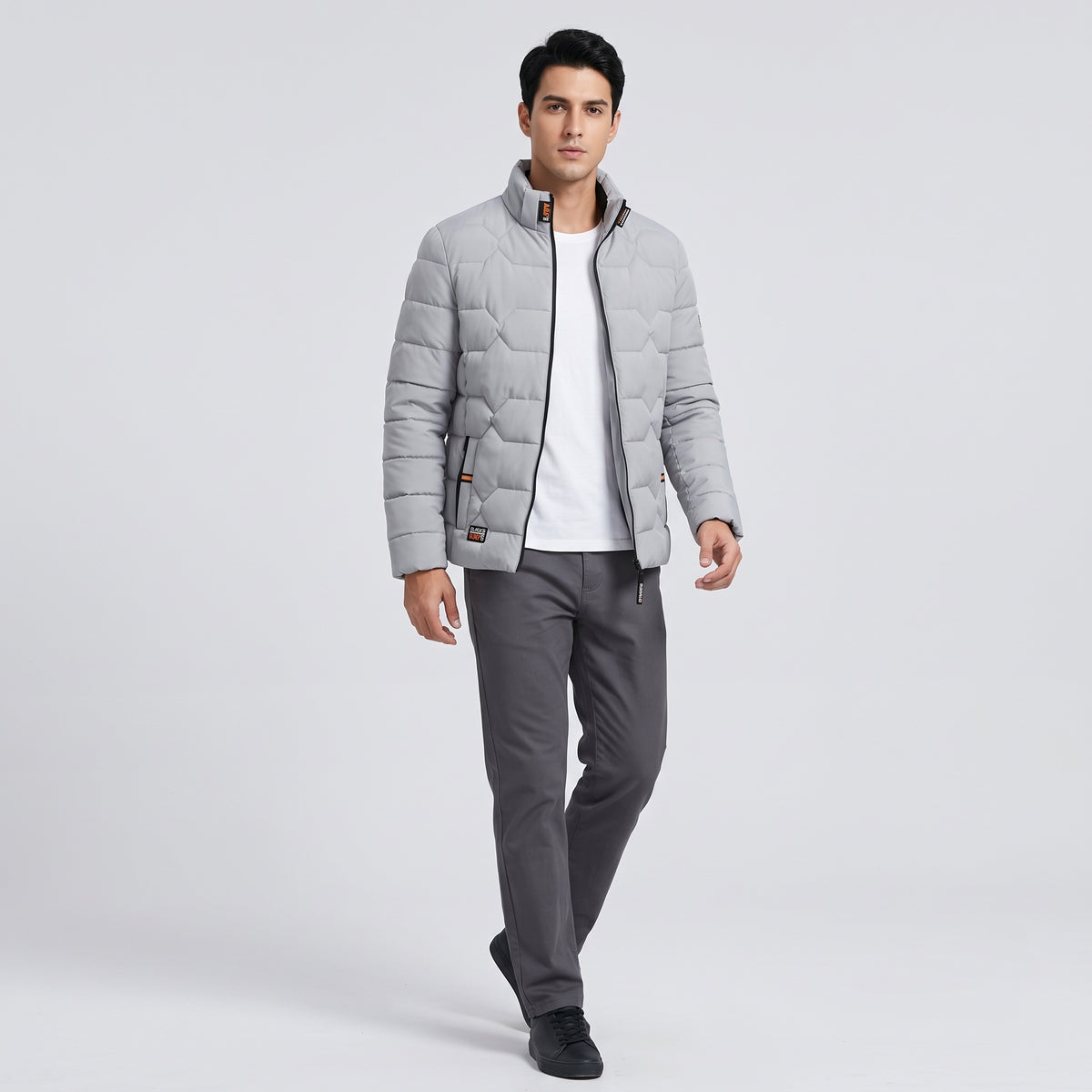 Herren Wattierte Übergangsjacke mit Reißverschluss – Regular Fit — Grau