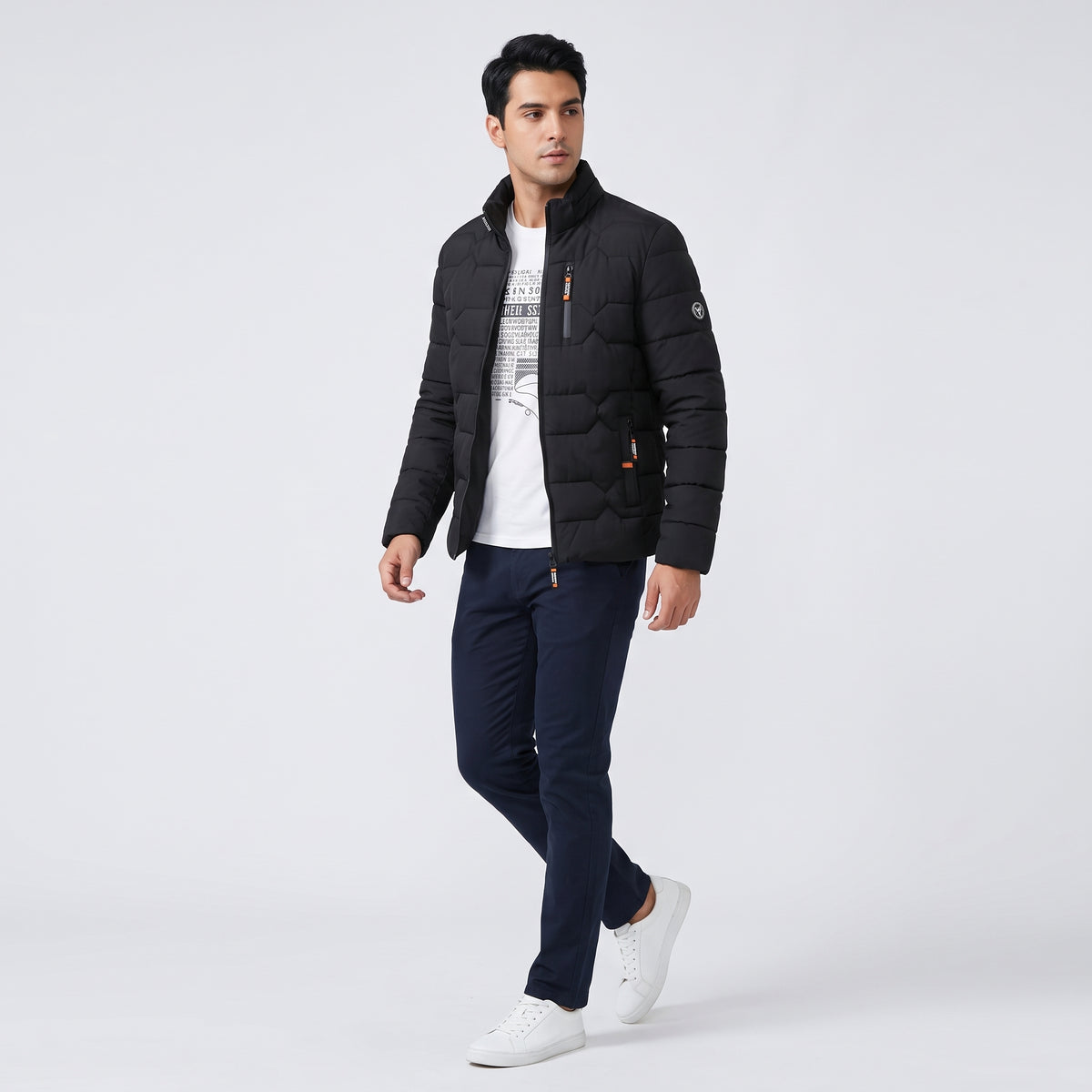 Herren Wattierte Übergangsjacke mit Reißverschluss – Regular Fit — Schwarz