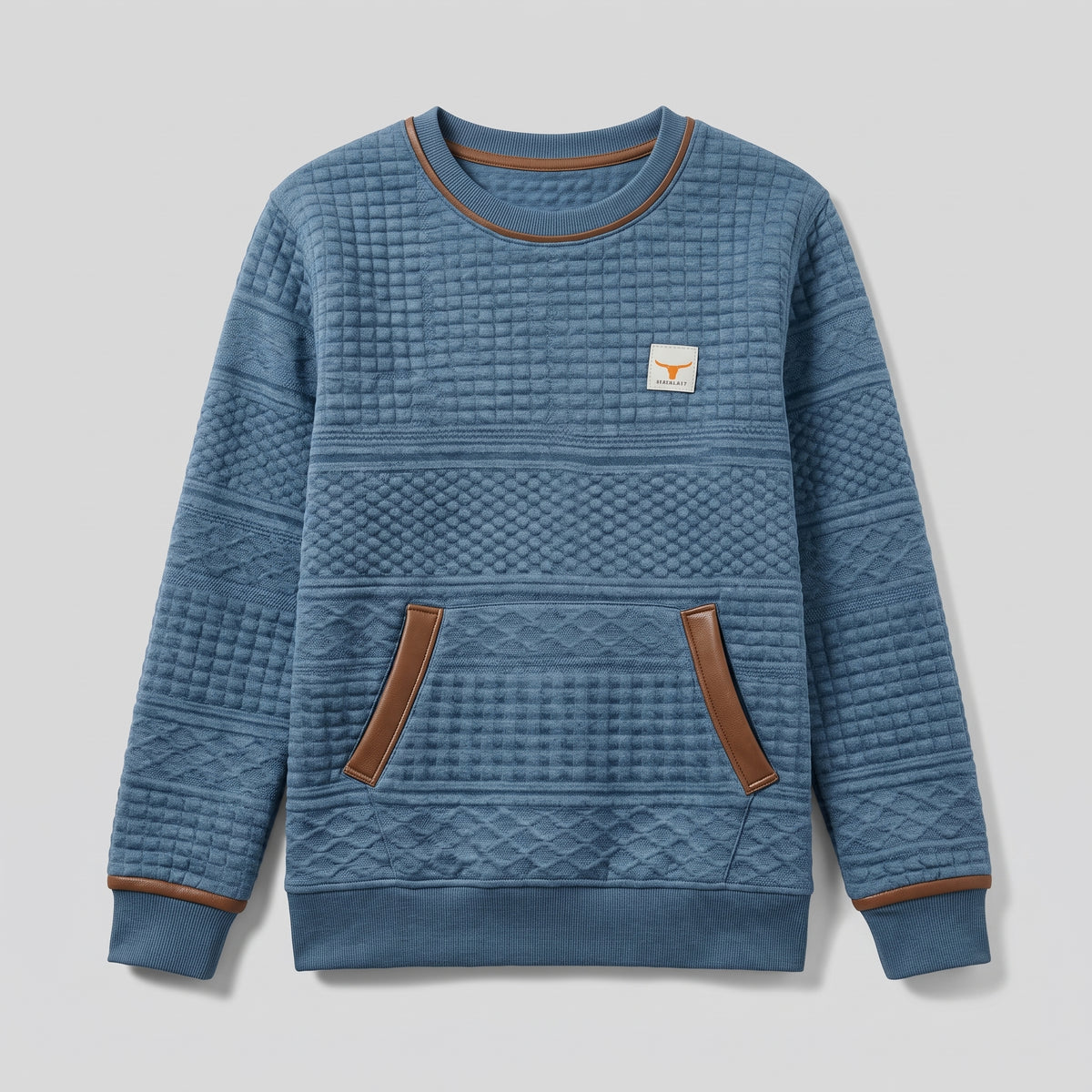 Damen Sweatshirt mit Rundhals und Kängurutasche – Relaxed Fit — Verwaschenes Blau