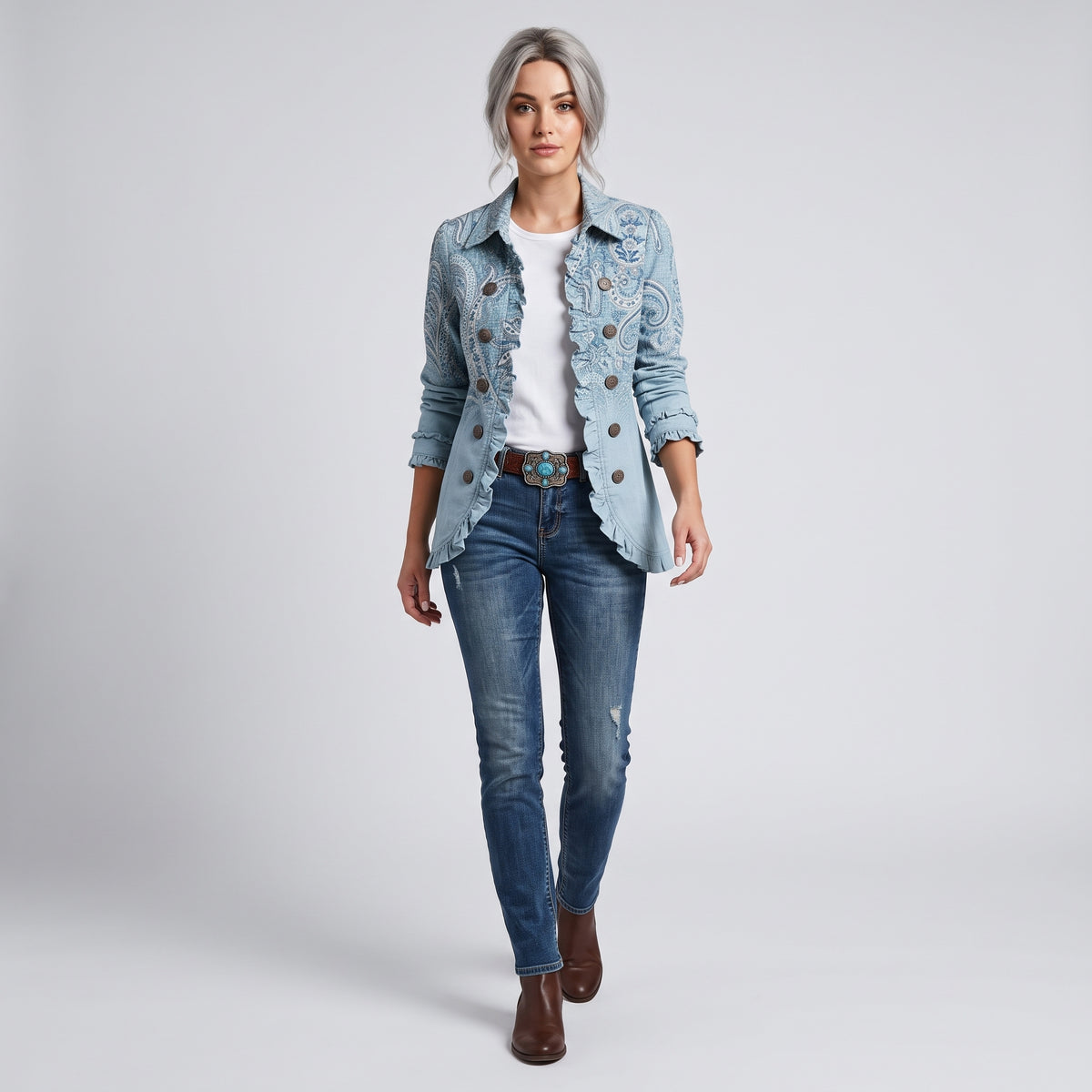 Damen Paisley-Jacke mit Rüschen – Relaxed Fit