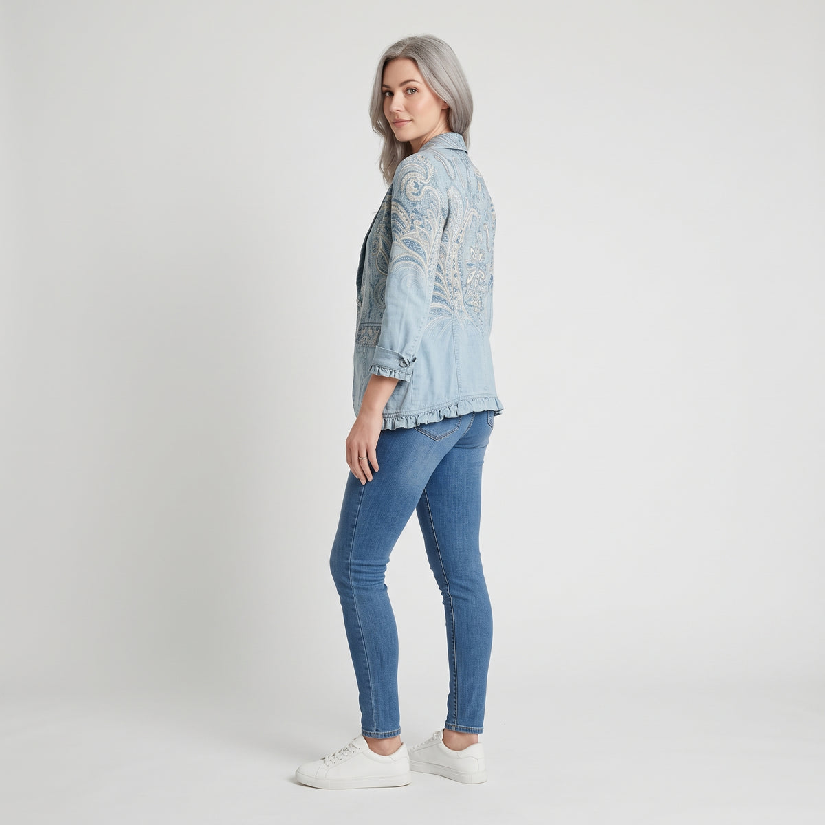 Damen Paisley-Jacke mit Rüschen – Relaxed Fit