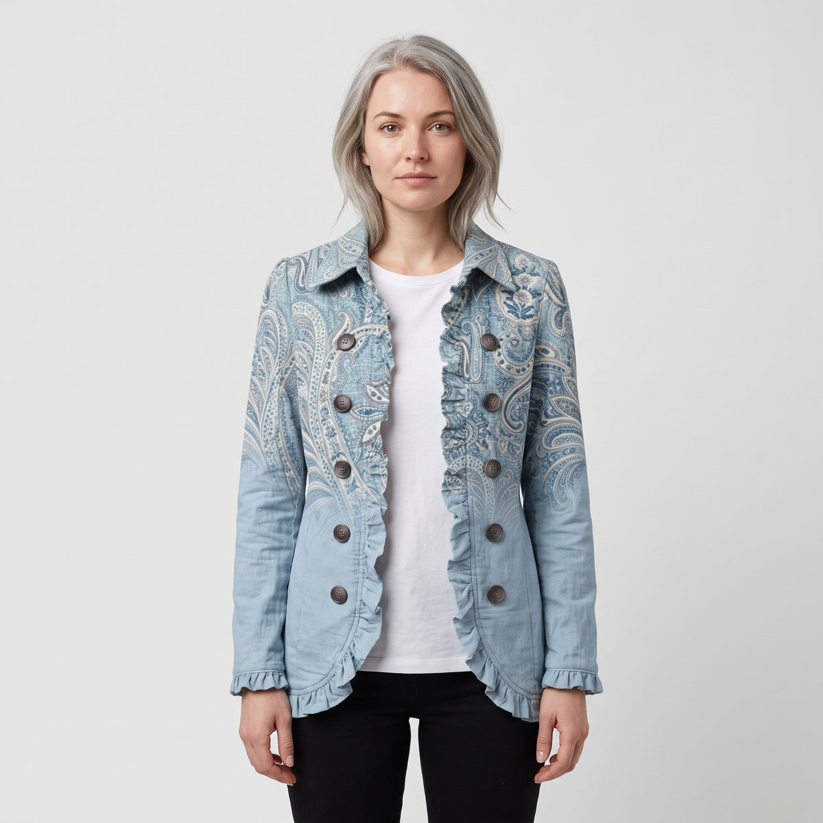 Damen Paisley-Jacke mit Rüschen – Relaxed Fit
