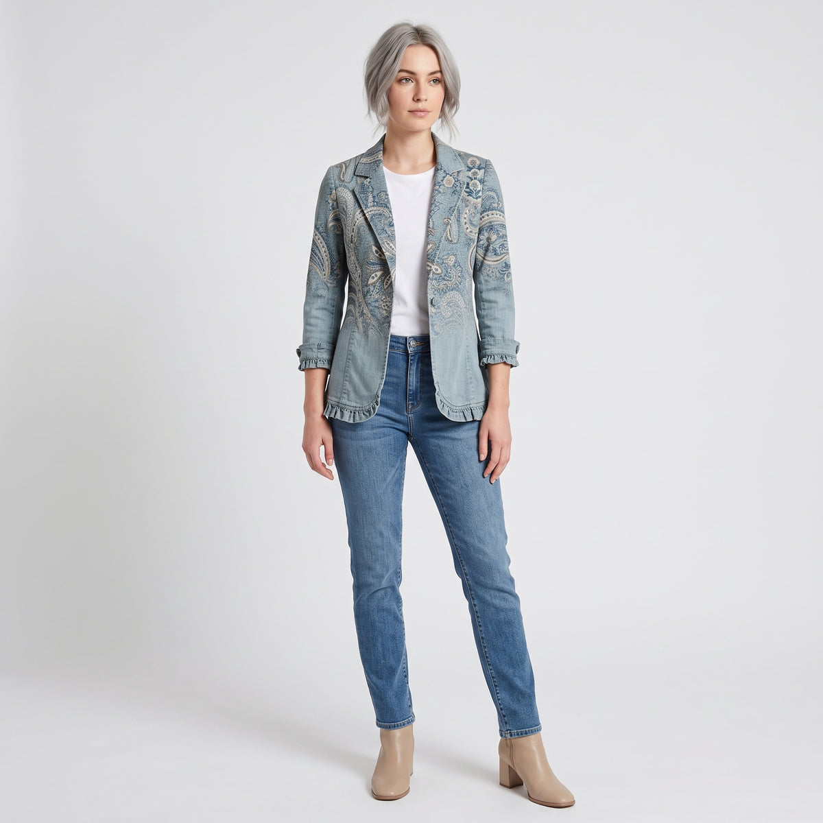 Damen Paisley-Jacke mit Rüschen – Relaxed Fit