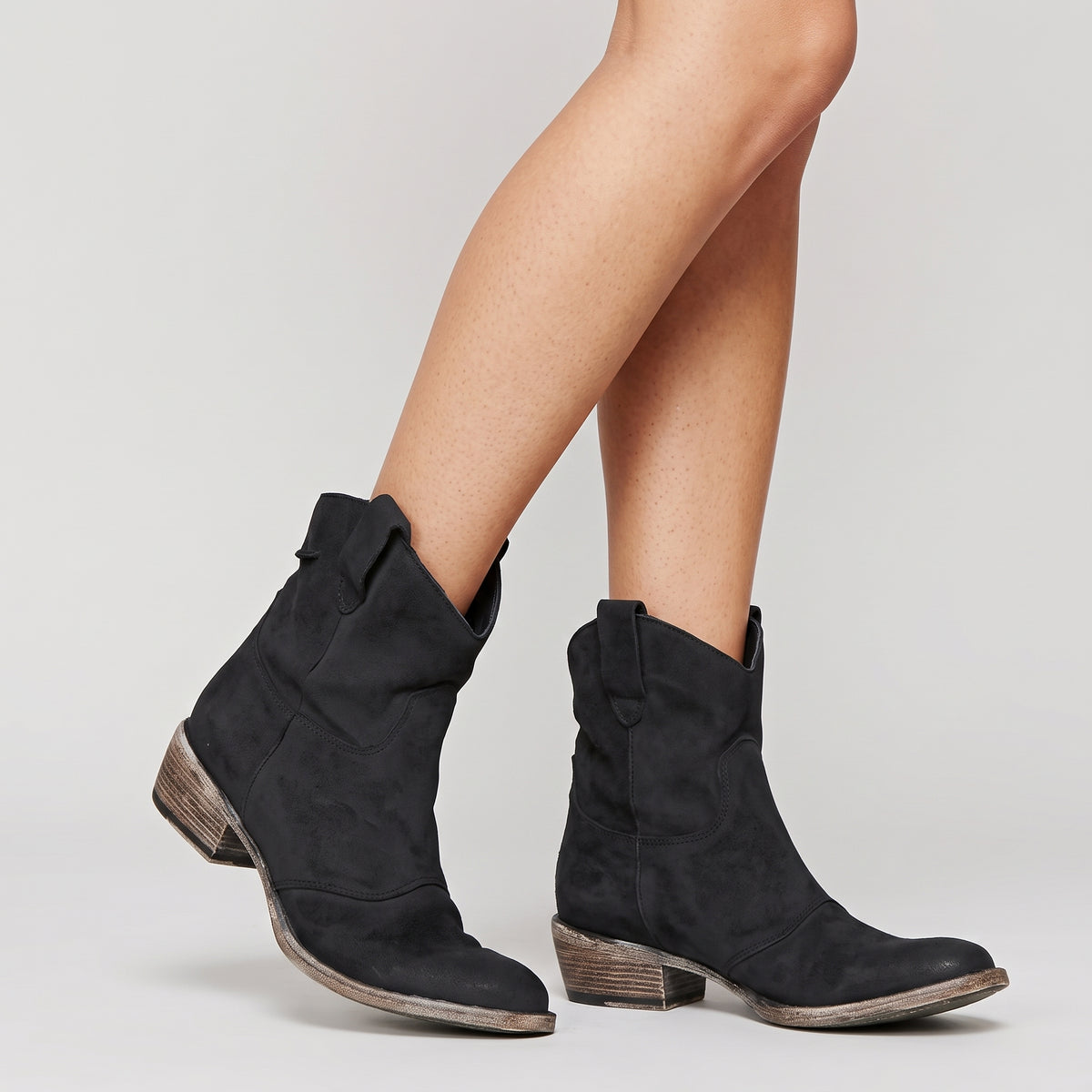 Damen Western-Stiefeletten in Wildlederoptik – Regular Fit — Schwarz