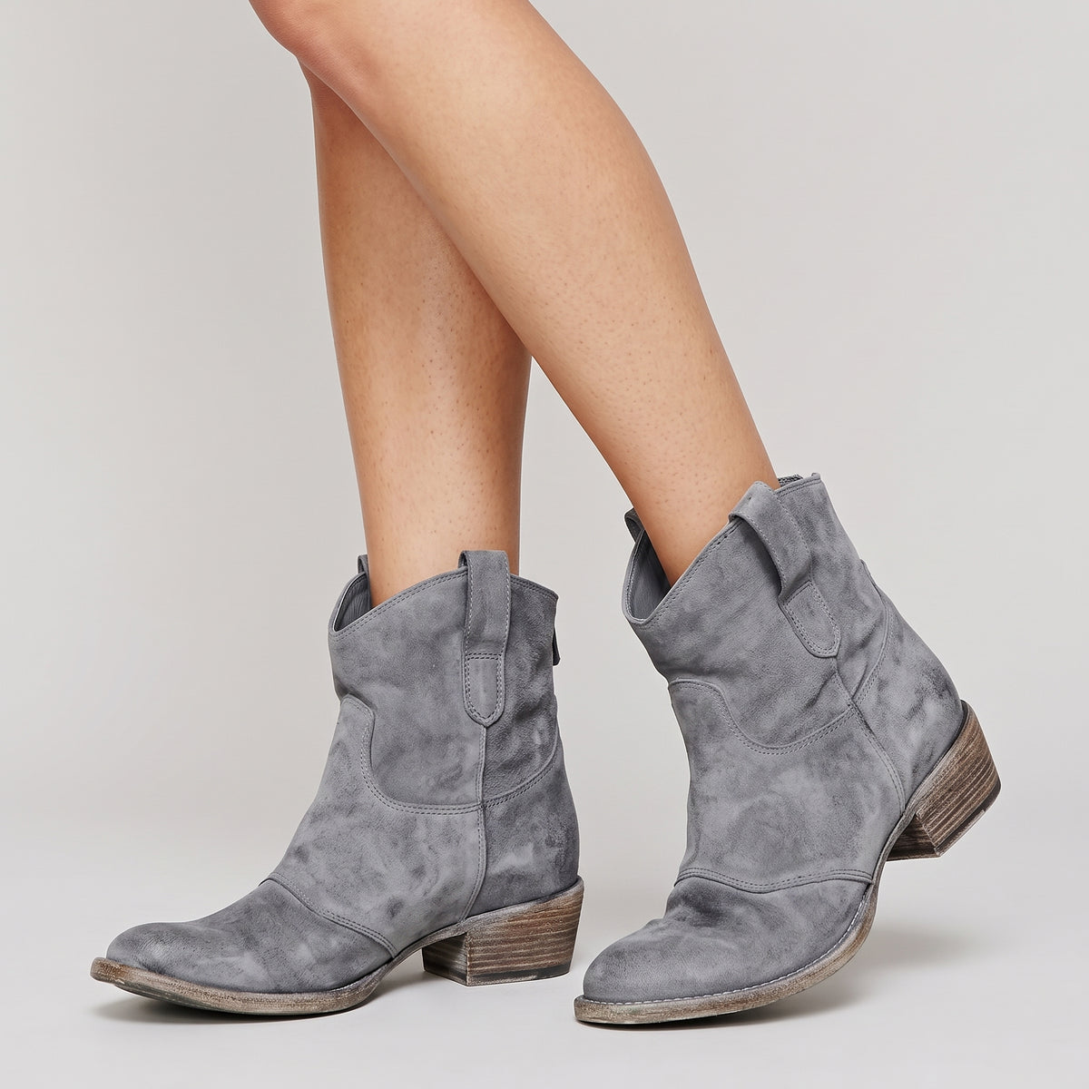Damen Western-Stiefeletten in Wildlederoptik – Regular Fit — Grau
