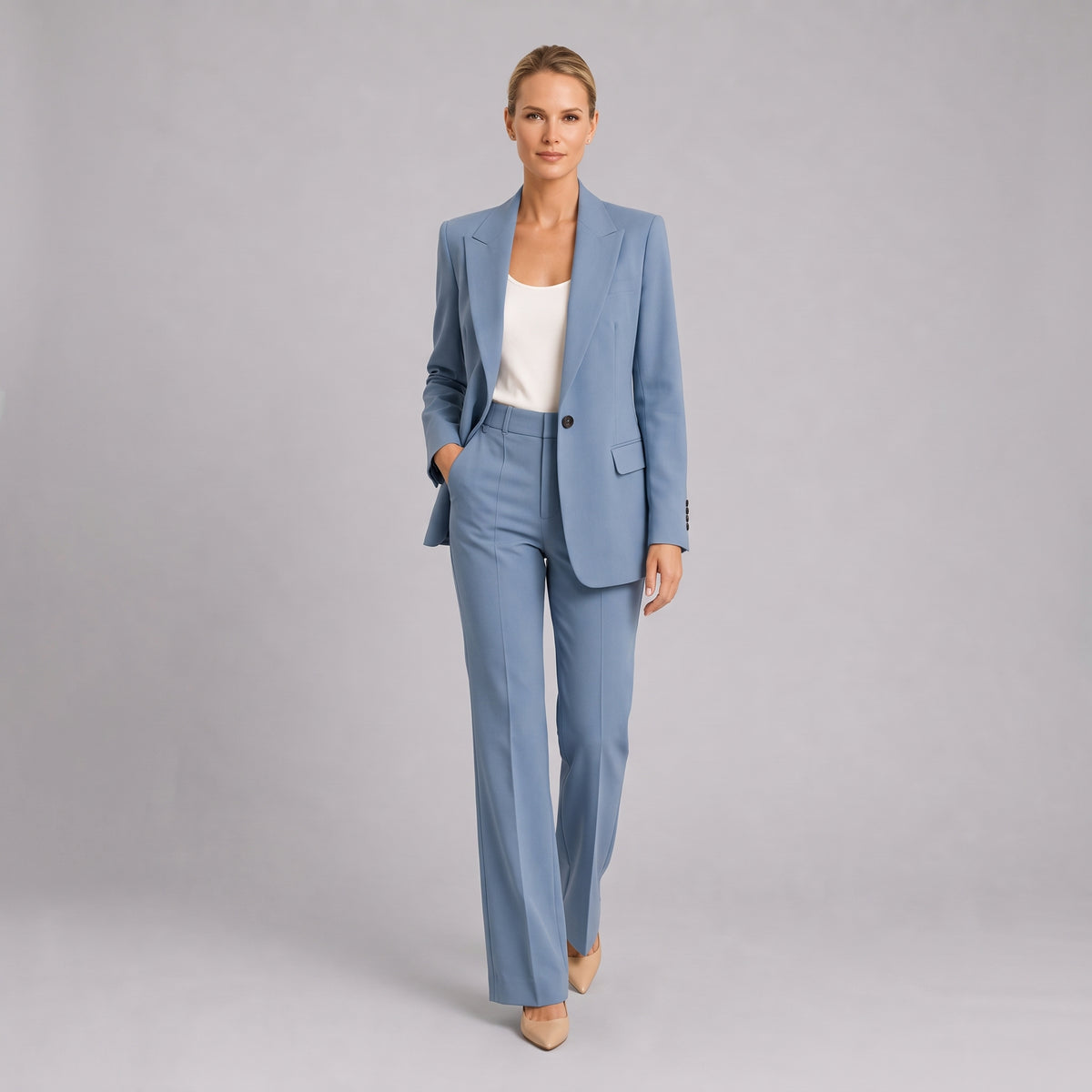 Damen Hosenanzug mit High-Waist-Hose – Slim Fit — Blau