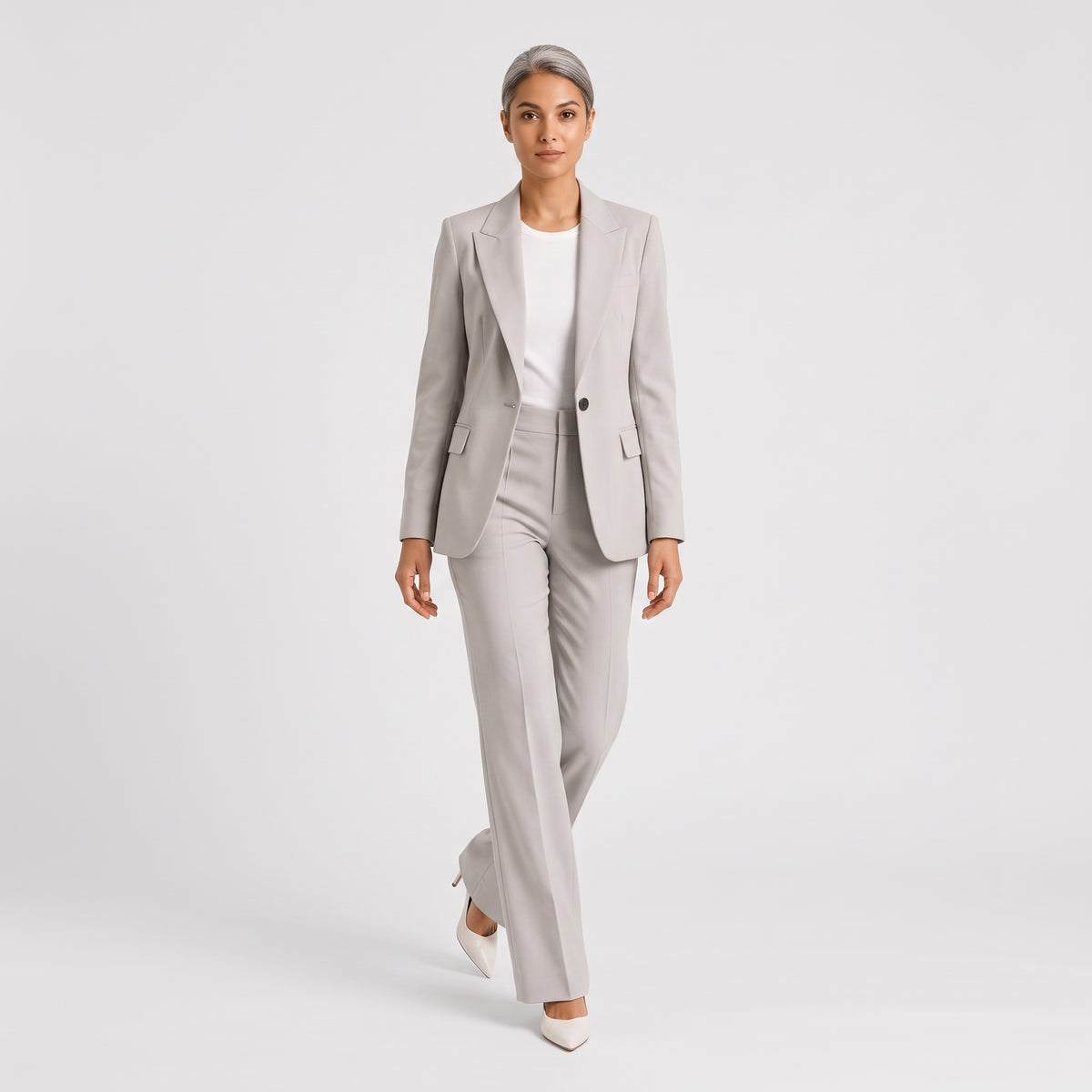 Damen Hosenanzug mit High-Waist-Hose – Slim Fit — Grau
