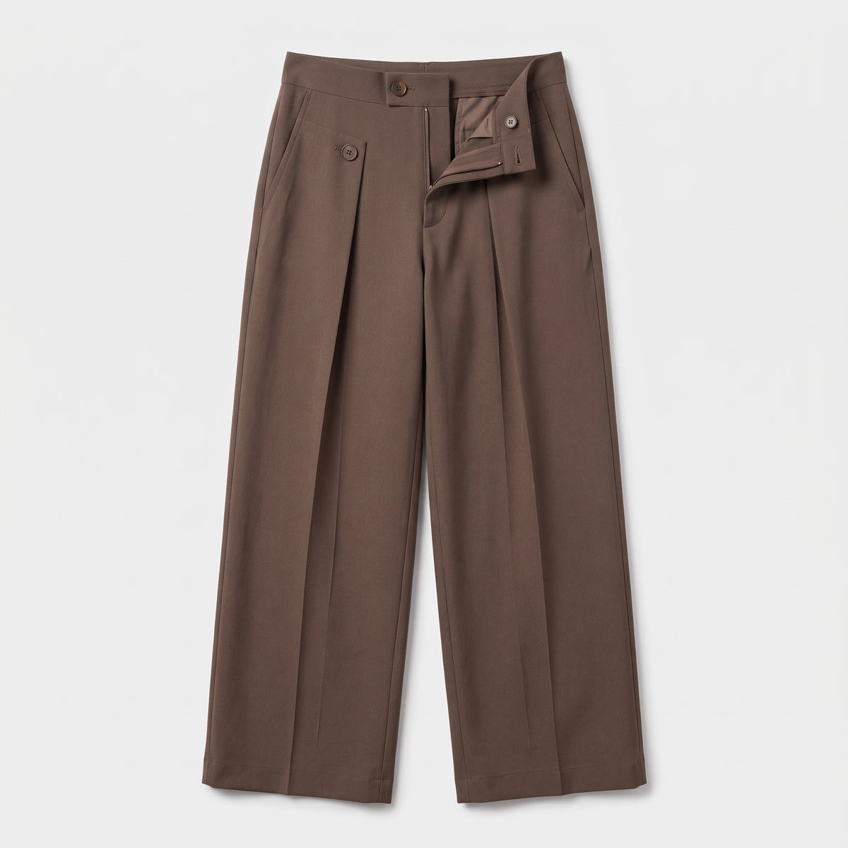 Herren Wide-Leg-Hose mit Bundfalten – Relaxed Fit — Braun