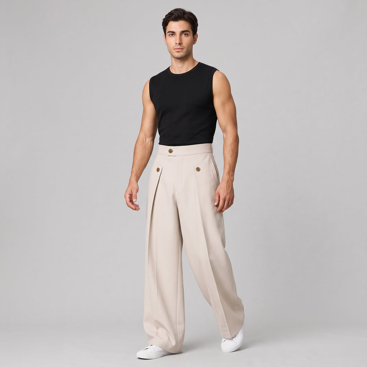 Herren Wide-Leg-Hose mit Bundfalten – Relaxed Fit — Beige