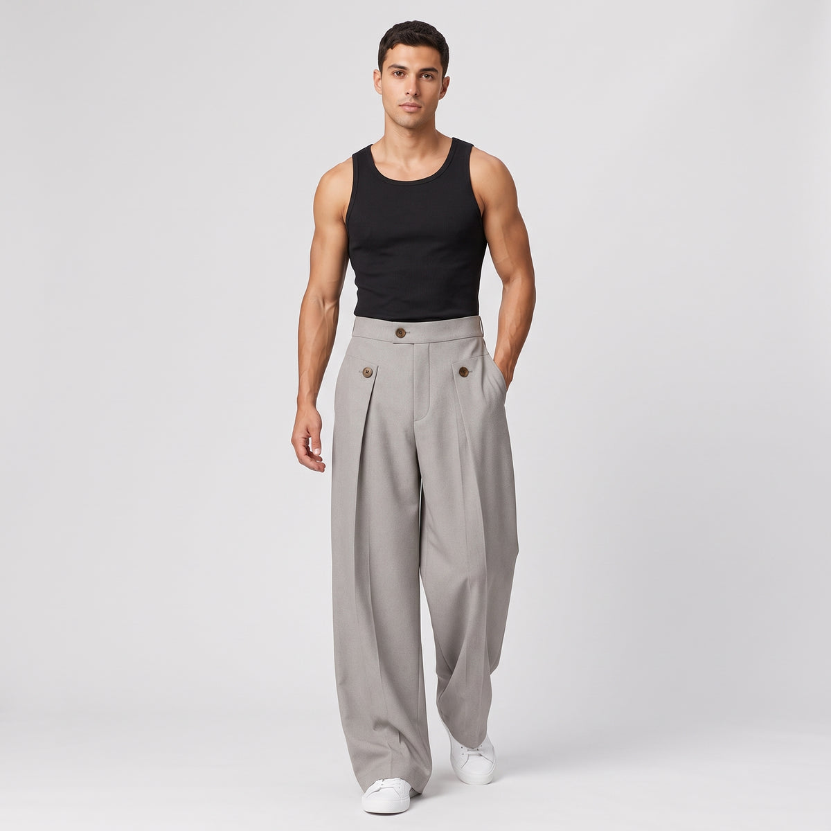 Herren Wide-Leg-Hose mit Bundfalten – Relaxed Fit — Grau