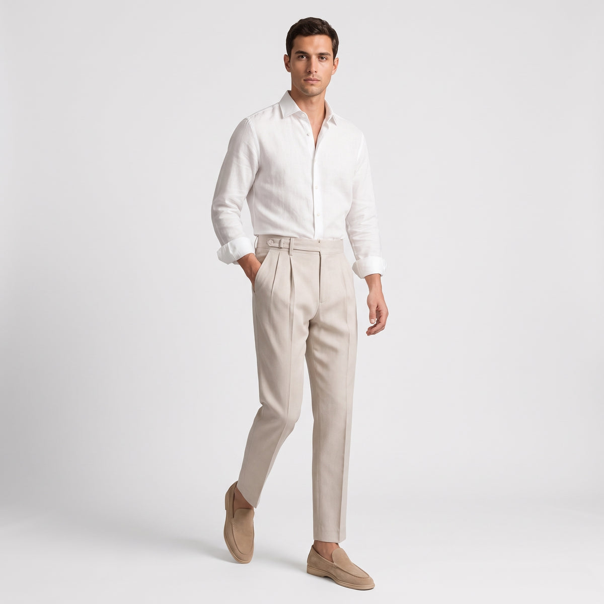 Herren Bundfaltenhose mit geradem Bein – Regular Fit — Beige
