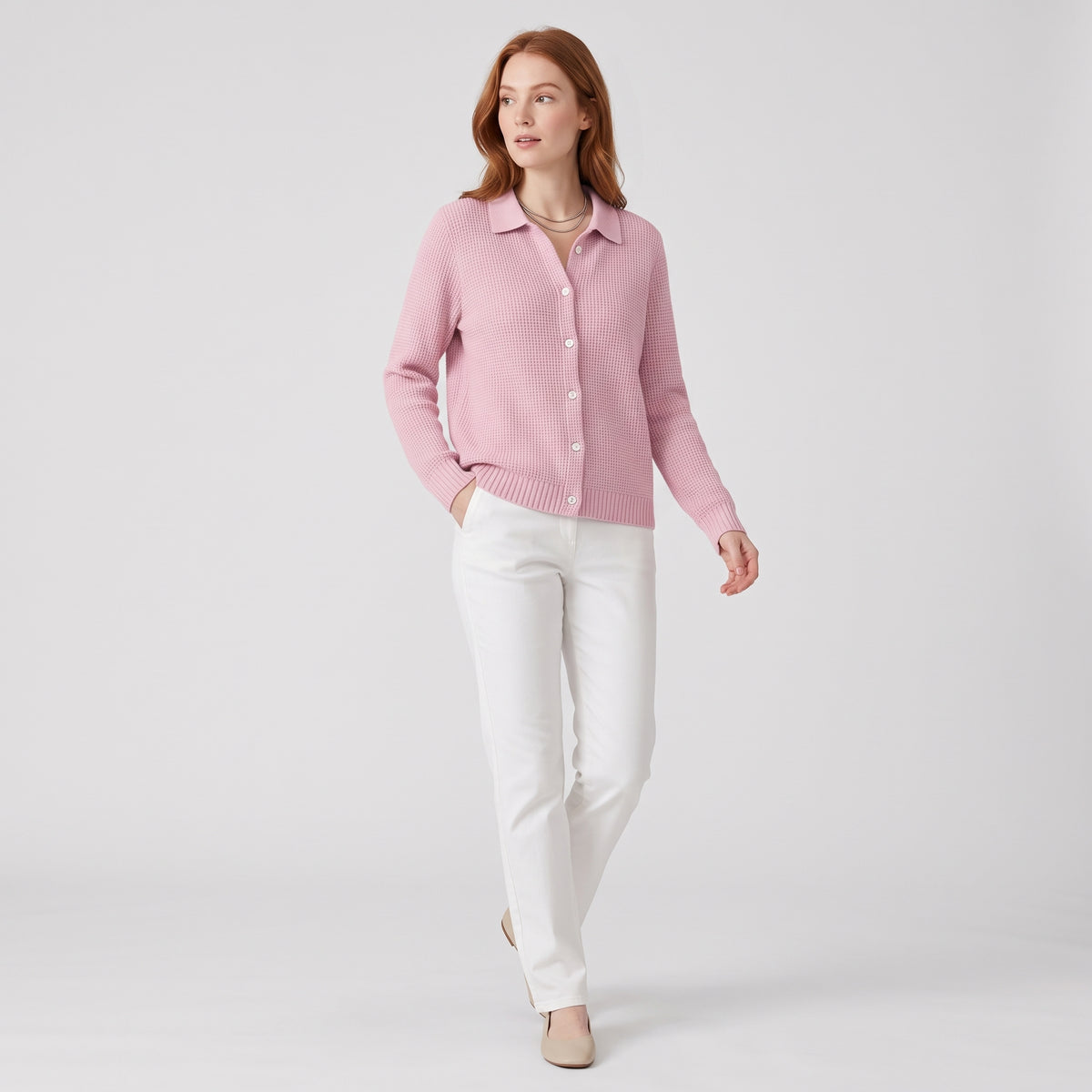Damen Strickjacke mit Hemdkragen – Relaxed Fit — Pink
