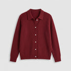 Damen Strickjacke mit Hemdkragen – Relaxed Fit — Weinrot