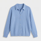 Damen Strickjacke mit Hemdkragen – Relaxed Fit — Blau