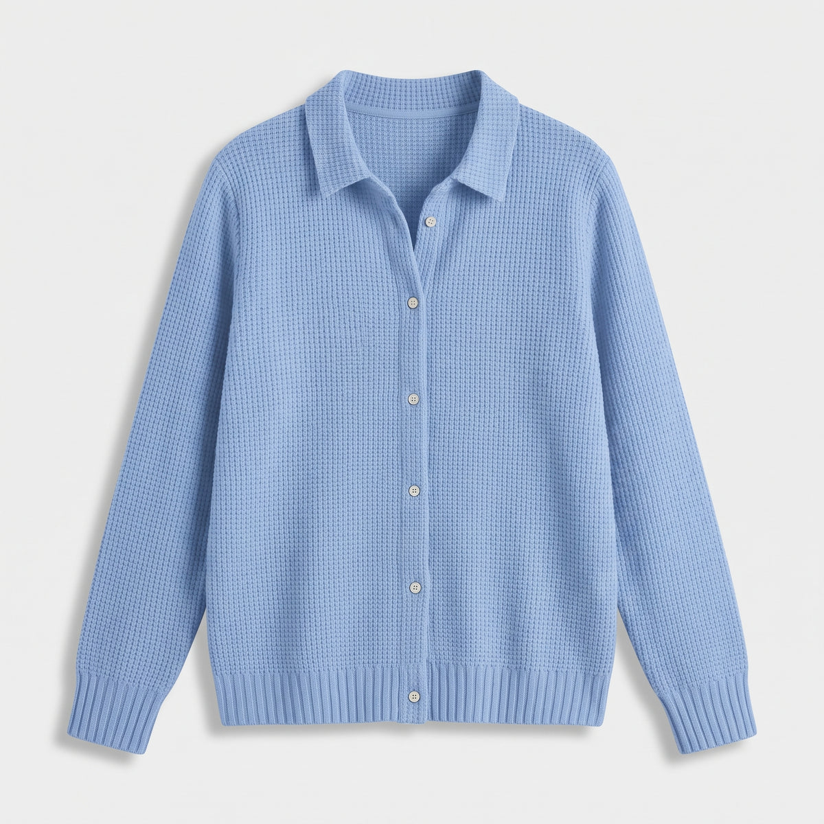 Damen Strickjacke mit Hemdkragen – Relaxed Fit — Blau