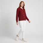 Damen Strickjacke mit Hemdkragen – Relaxed Fit — Weinrot
