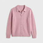 Damen Strickjacke mit Hemdkragen – Relaxed Fit — Pink