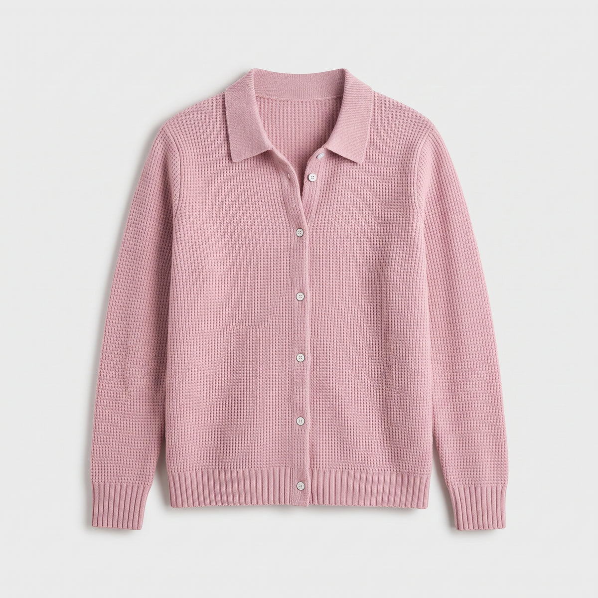 Damen Strickjacke mit Hemdkragen – Relaxed Fit — Pink