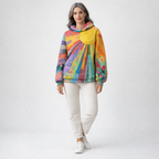 Damen Multicolor Hoodie mit Patchwork-Print – Relaxed Fit