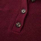 Damen Strick-Polopullover mit Knopfleiste – Lockerer Schnitt — Burgund