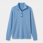 Damen Strick-Polopullover mit Knopfleiste – Lockerer Schnitt — Himmelblau