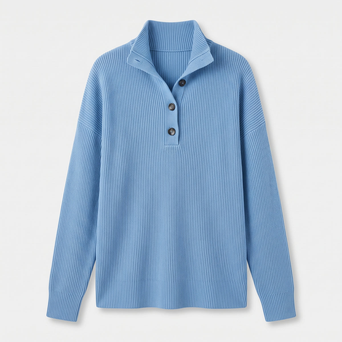 Damen Strick-Polopullover mit Knopfleiste – Lockerer Schnitt — Himmelblau