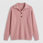 Damen Strick-Polopullover mit Knopfleiste – Lockerer Schnitt — Zartrosa
