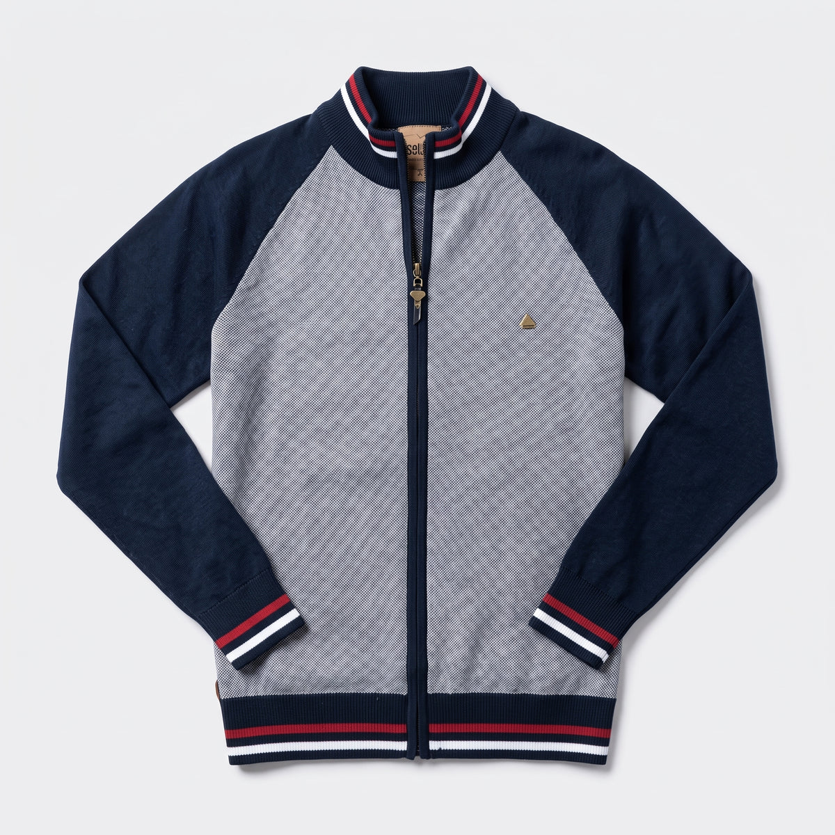 Herren Strickjacke mit Reißverschluss und Stehkragen – Slim Fit — Marineblau