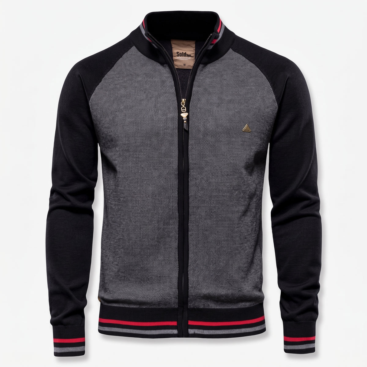 Herren Strickjacke mit Reißverschluss und Stehkragen – Slim Fit — Schwarz