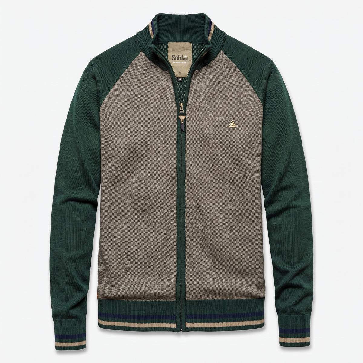 Herren Strickjacke mit Reißverschluss und Stehkragen – Slim Fit — Grün