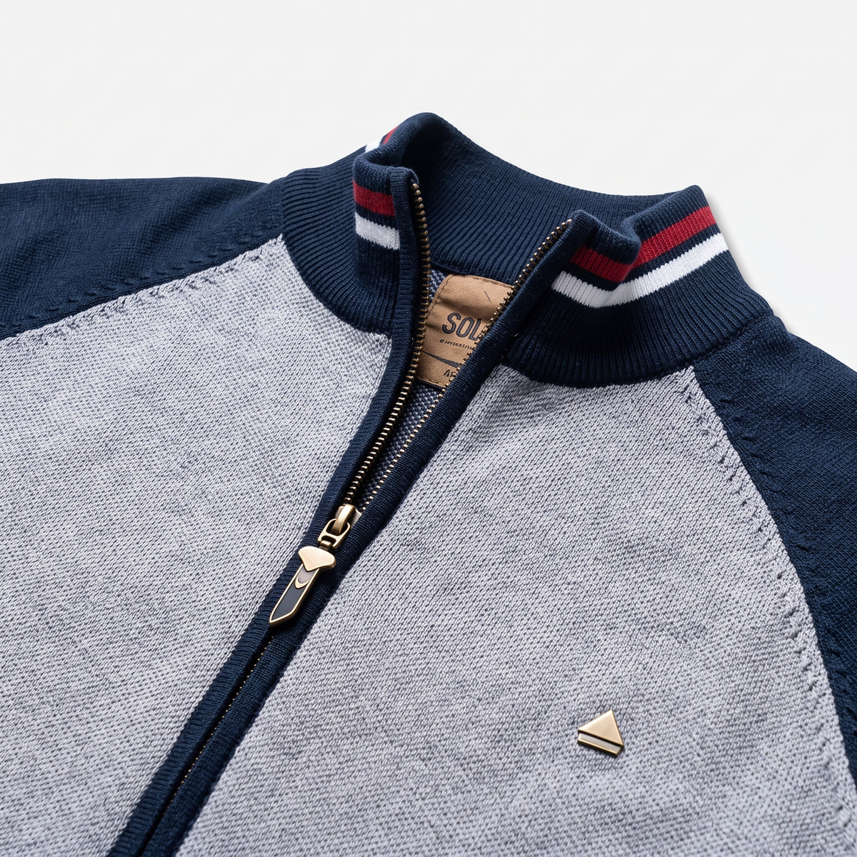 Herren Strickjacke mit Reißverschluss und Stehkragen – Slim Fit — Marineblau