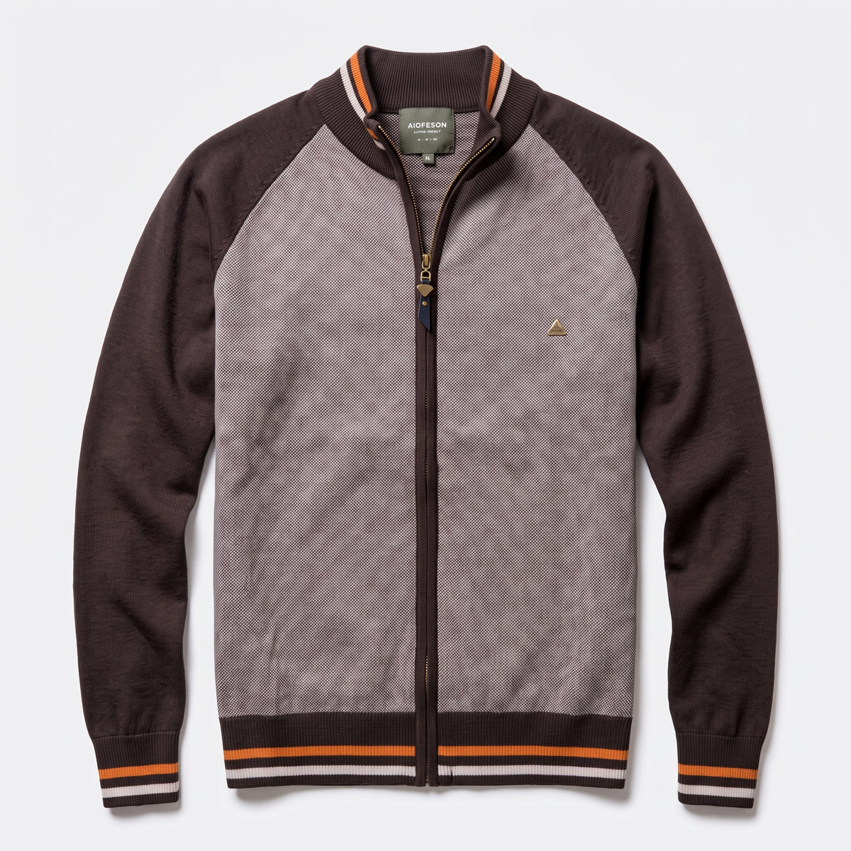 Herren Strickjacke mit Reißverschluss und Stehkragen – Slim Fit — Braun