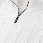 Herren Zopfstrick-Troyer mit Quarter-Zip – Regular Fit — Weiß