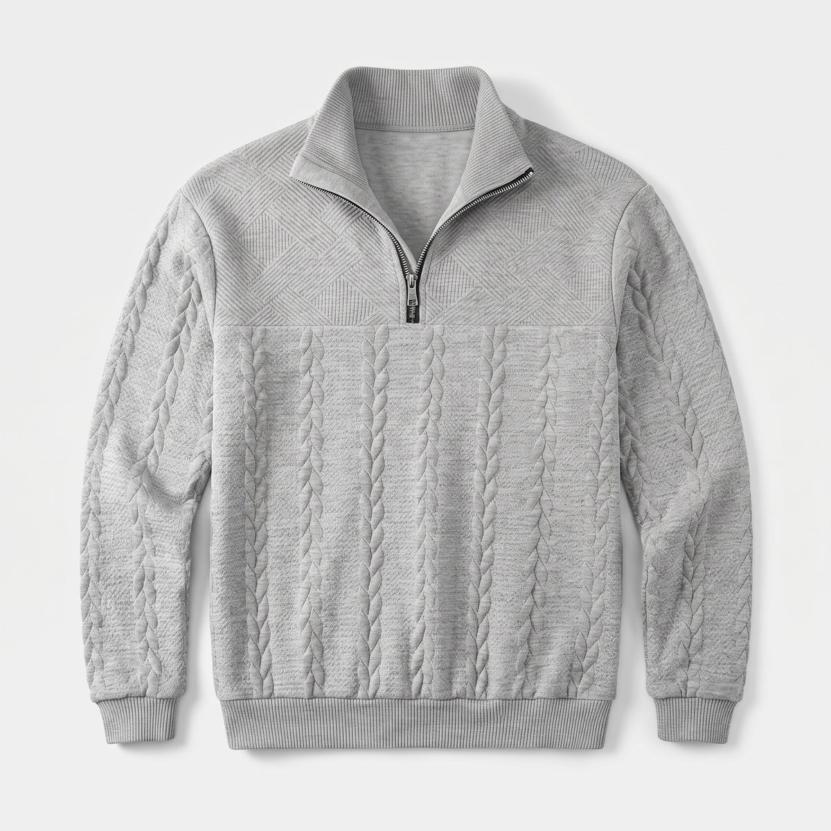 Herren Zopfstrick-Troyer mit Quarter-Zip – Regular Fit — Grau