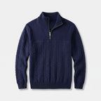Herren Zopfstrick-Troyer mit Quarter-Zip – Regular Fit — Blau