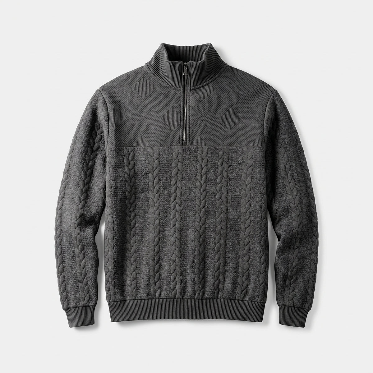 Herren Zopfstrick-Troyer mit Quarter-Zip – Regular Fit — Schwarz