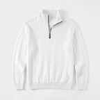 Herren Zopfstrick-Troyer mit Quarter-Zip – Regular Fit — Weiß