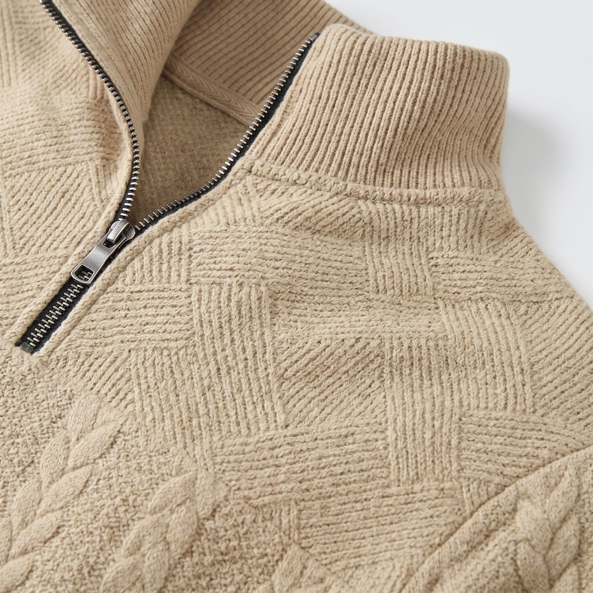 Herren Zopfstrick-Troyer mit Quarter-Zip – Regular Fit — Beige