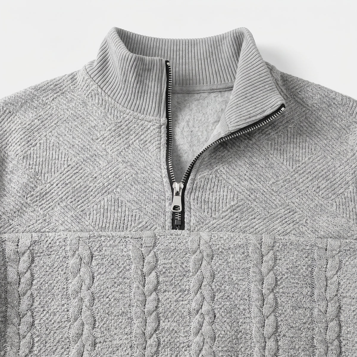 Herren Zopfstrick-Troyer mit Quarter-Zip – Regular Fit — Grau