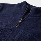 Herren Zopfstrick-Troyer mit Quarter-Zip – Regular Fit — Blau