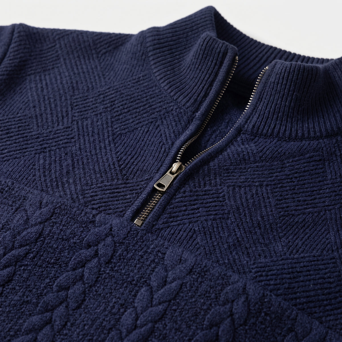 Herren Zopfstrick-Troyer mit Quarter-Zip – Regular Fit — Blau