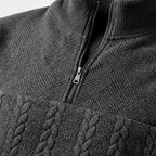 Herren Zopfstrick-Troyer mit Quarter-Zip – Regular Fit — Schwarz