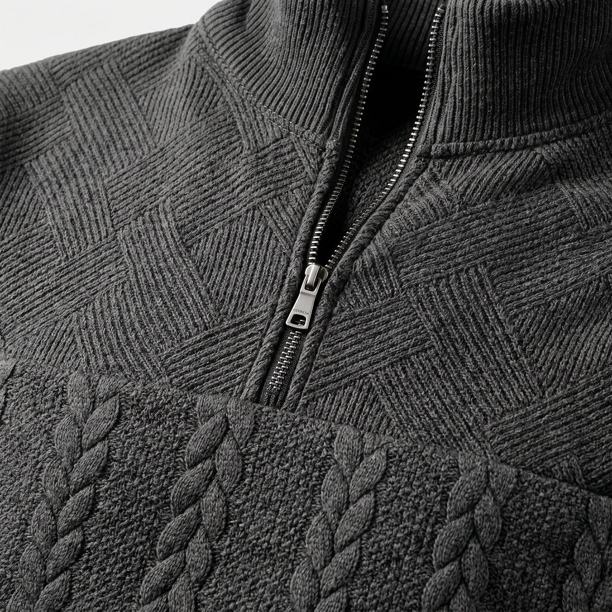 Herren Zopfstrick-Troyer mit Quarter-Zip – Regular Fit — Schwarz