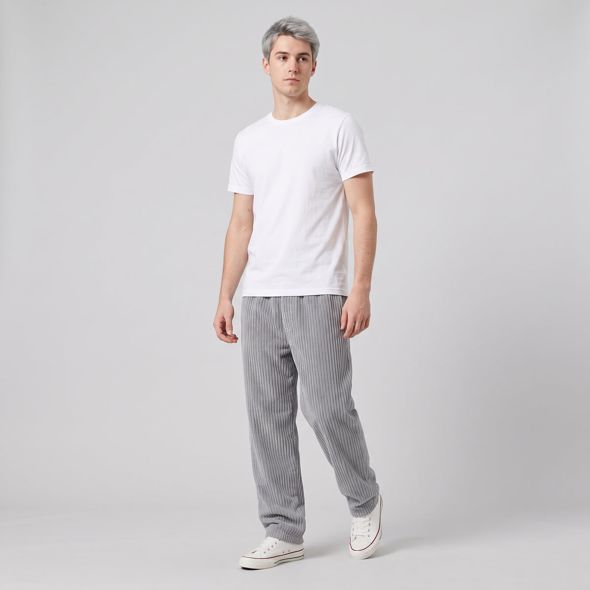 Herren Cordhose mit Kordelzug – Relaxed Fit — Grau