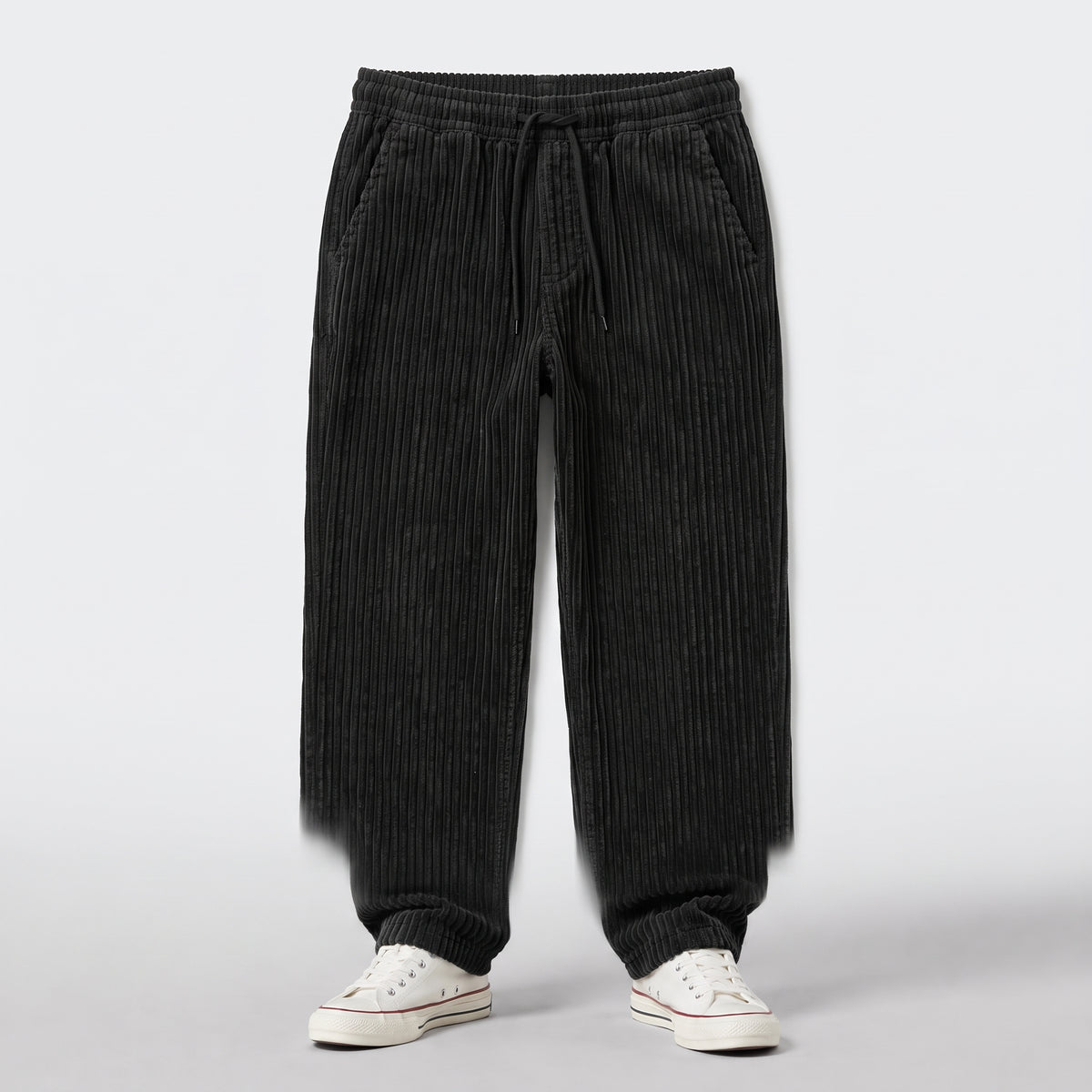 Herren Cordhose mit Kordelzug – Relaxed Fit — Schwarz