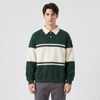 Herren Langarm-Poloshirt mit Kontraststreifen – Regular Fit — Dunkelgrün