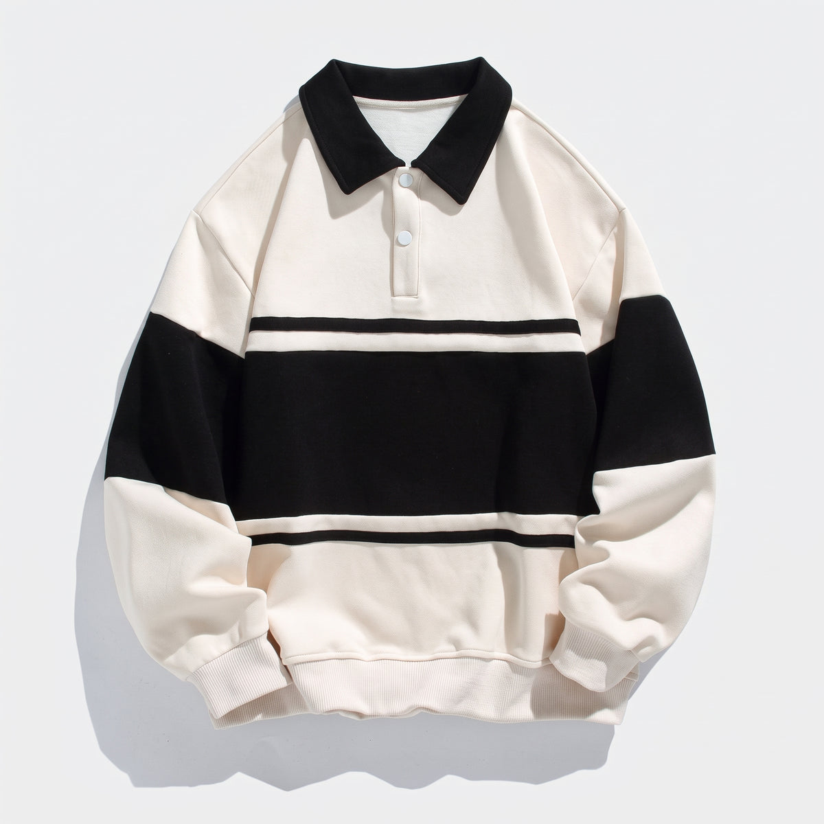 Herren Langarm-Poloshirt mit Kontraststreifen – Regular Fit — Offwhite
