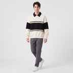 Herren Langarm-Poloshirt mit Kontraststreifen – Regular Fit — Offwhite